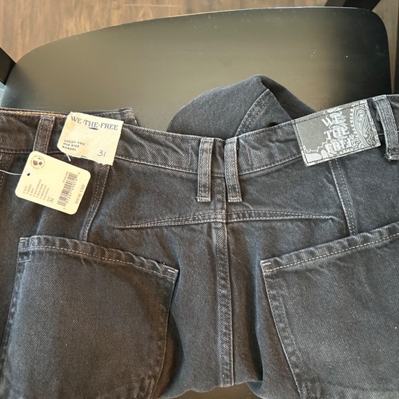 Free People We The Free Lucky You Mid Rise Barrel Soundwave Black Jeans 31 - Picture 5 of 6